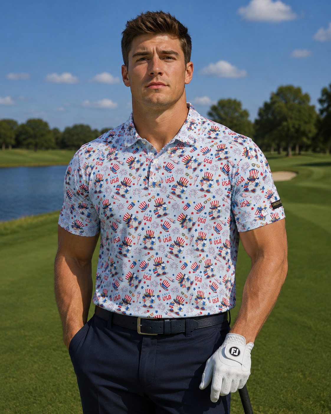 Uncle Sam 4th of July Performance Golf Polo