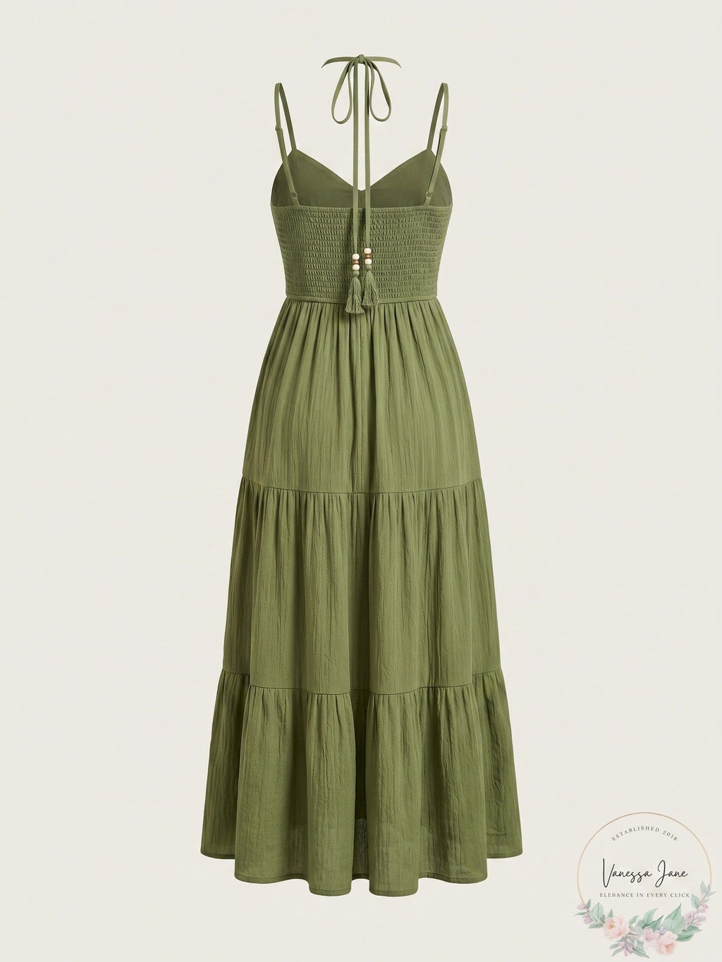 Cupshe Womens Olive Green Notched Neck Halter MIDI Beach Dress, Medium