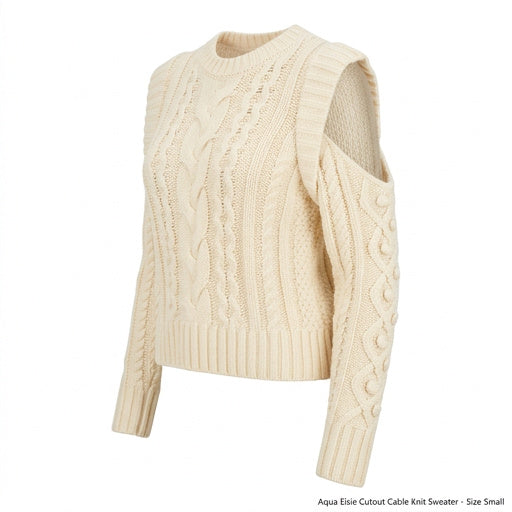 Aqua Elsie Cutout Cable Knit Sweater, Size Small