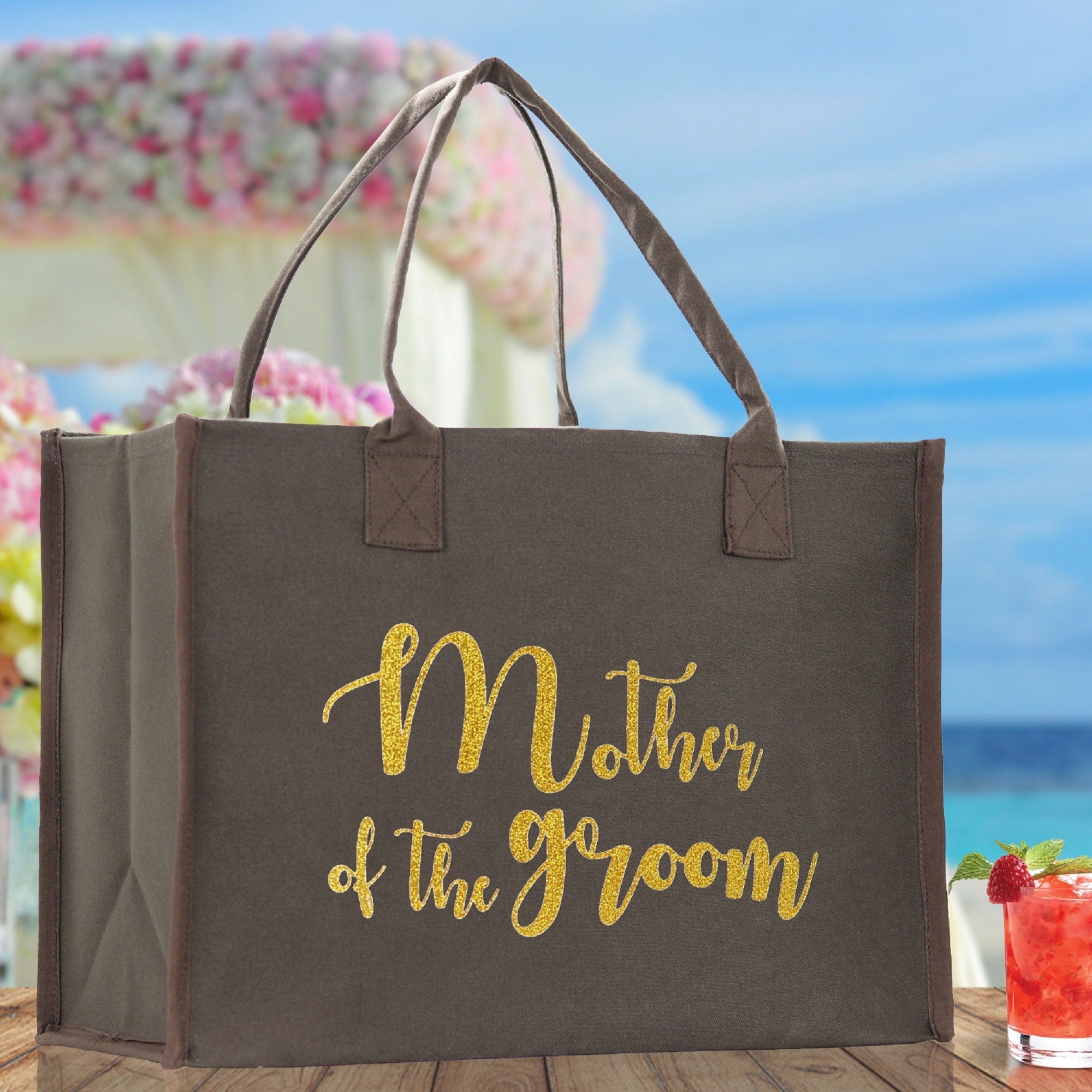 Mother of The Groom Large Print Tote Bag 100% Cotton Canvas Bridal Party Tote Bachelorette Bag Bridal Chic Tote Bags Wedding Totes
