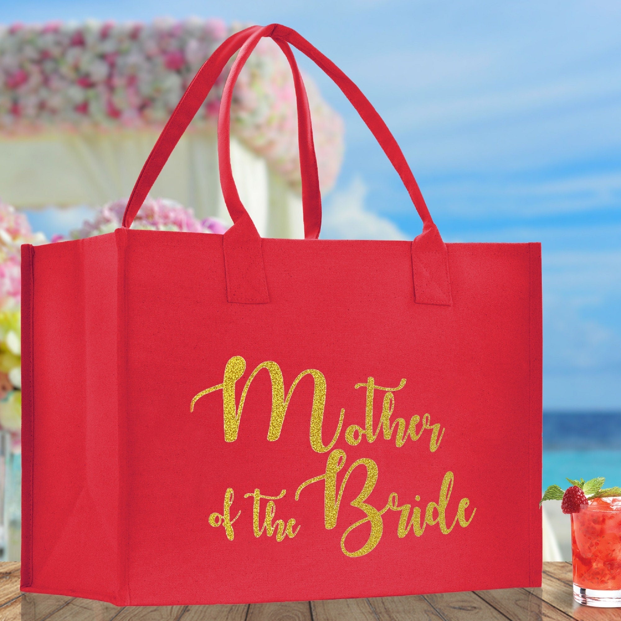 Mother of The Bride Large Print Tote Bag 100% Cotton Canvas Bridal Party Tote Bachelorette Bag Bridal Chic Tote Bags Wedding Totes