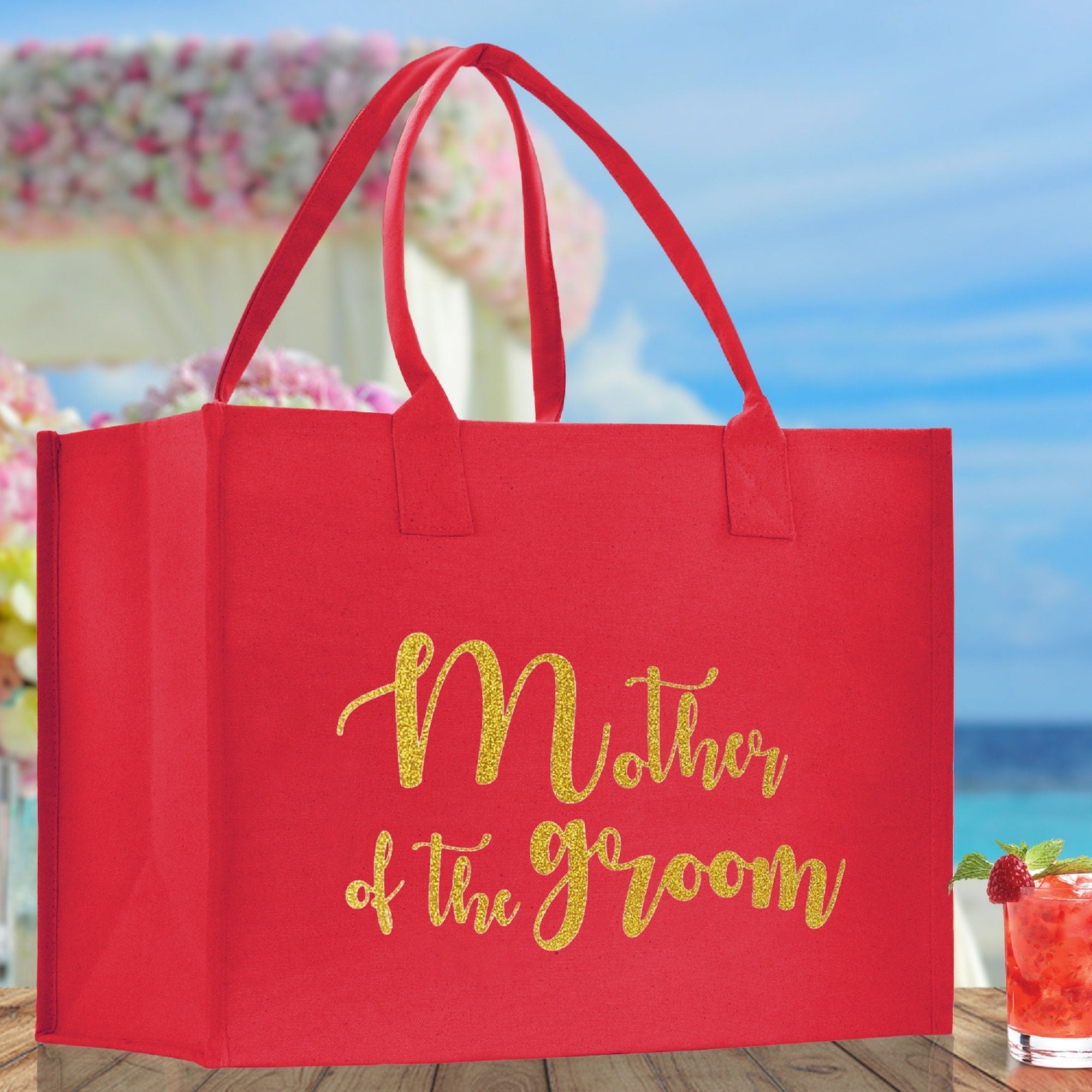 Mother of The Groom Large Print Tote Bag 100% Cotton Canvas Bridal Party Tote Bachelorette Bag Bridal Chic Tote Bags Wedding Totes