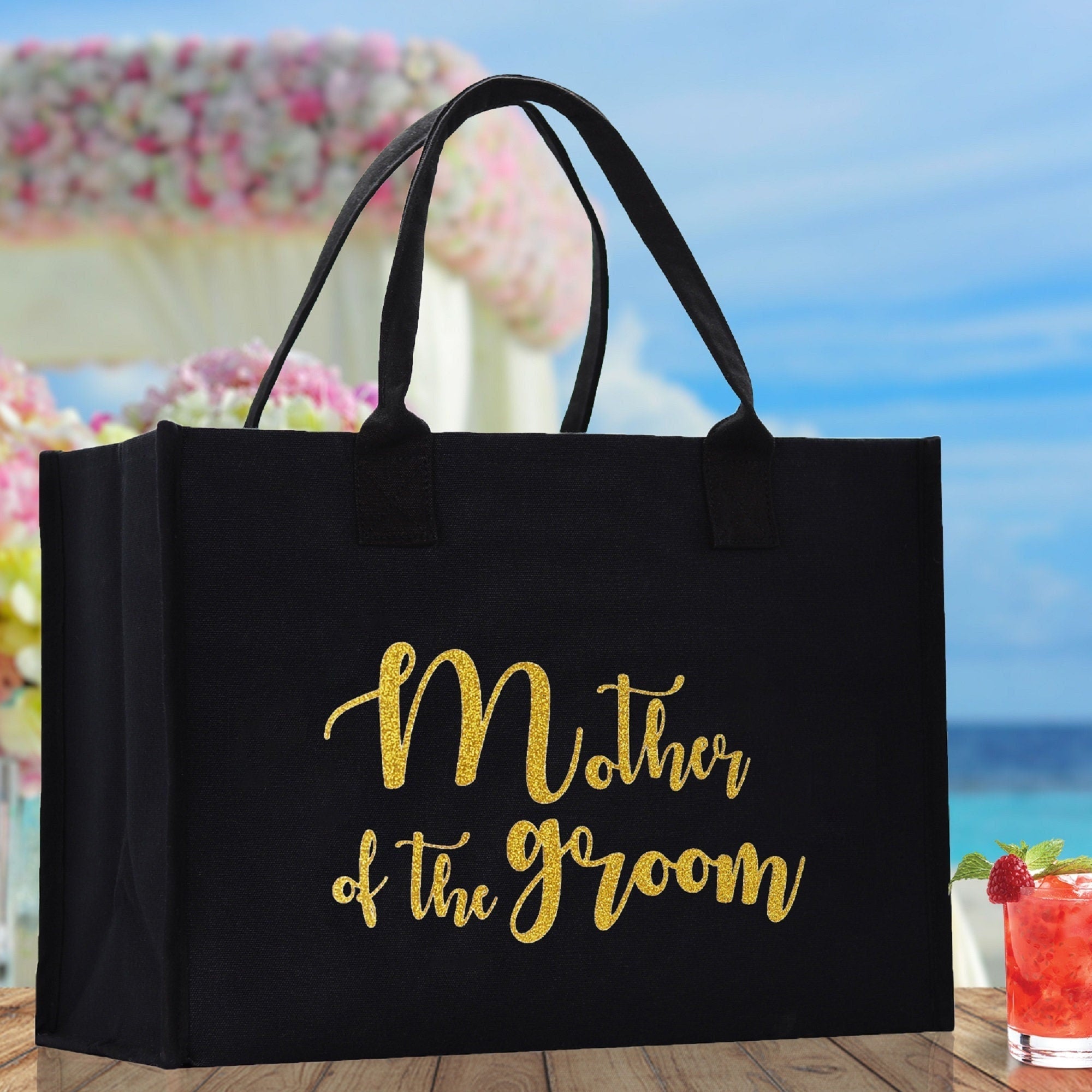 Mother of The Groom Large Print Tote Bag 100% Cotton Canvas Bridal Party Tote Bachelorette Bag Bridal Chic Tote Bags Wedding Totes