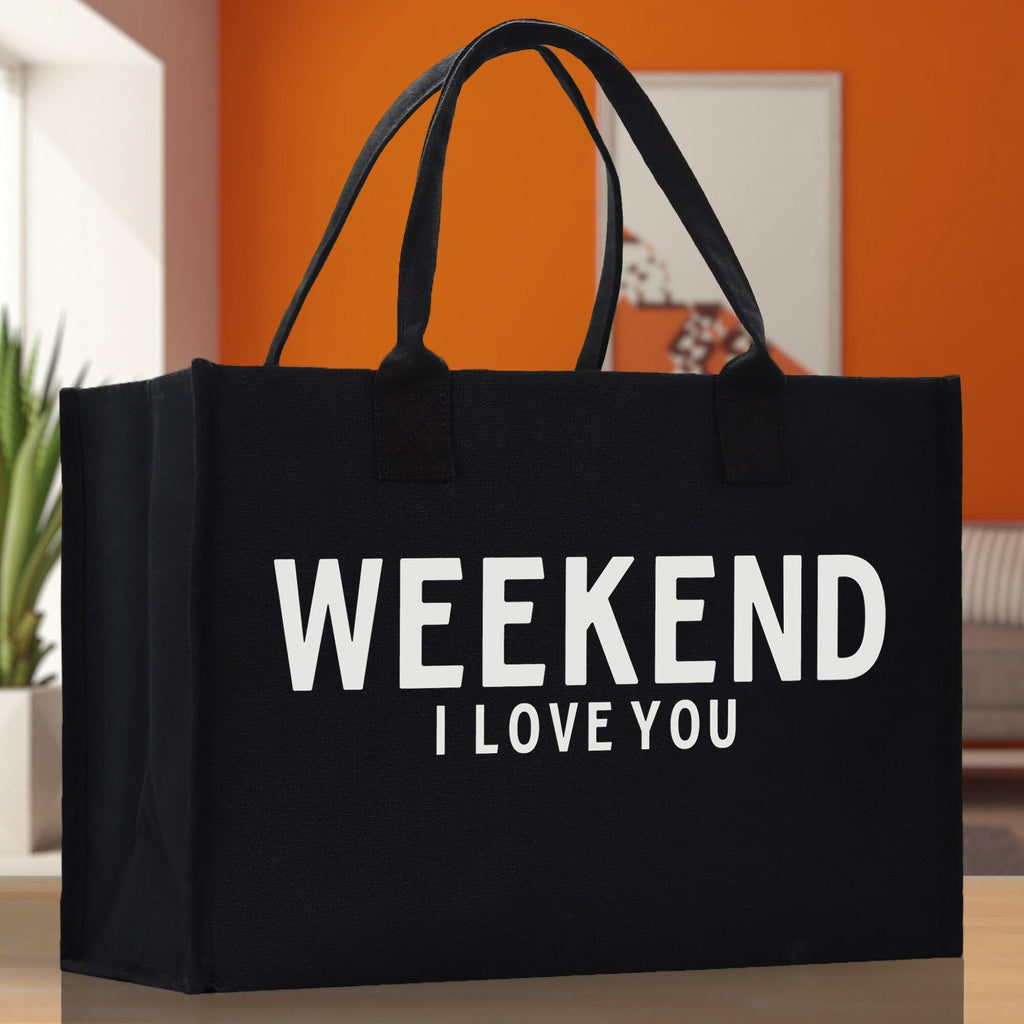 Weekend I Love Cotton Canvas Chic Beach Tote Bag Multipurpose Tote Weekender Tote Gift for Her Outdoor Tote Vacation Tote Large Beach Bag