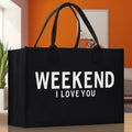Weekend I Love Cotton Canvas Chic Beach Tote Bag Multipurpose Tote Weekender Tote Gift for Her Outdoor Tote Vacation Tote Large Beach Bag