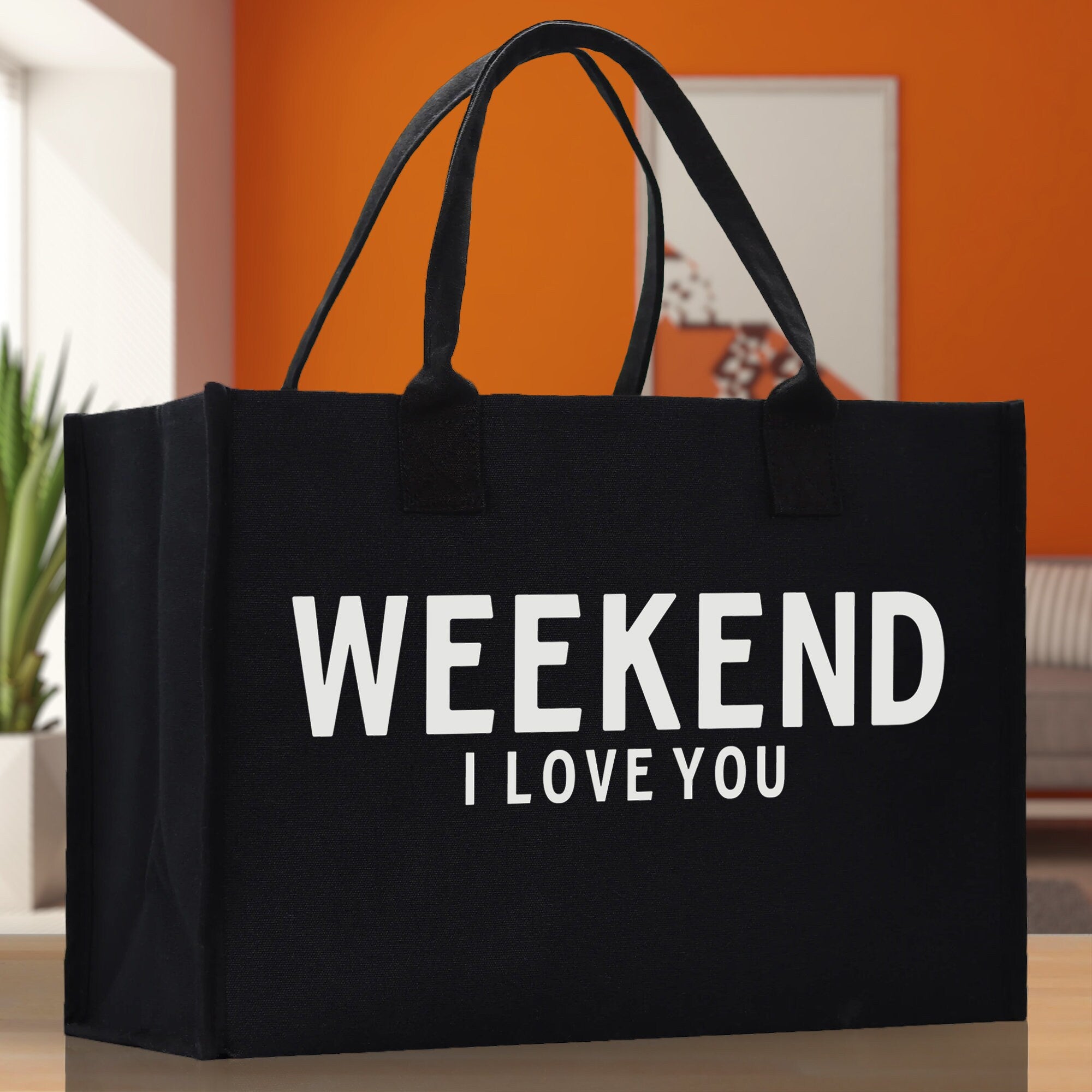 Weekend I Love Cotton Canvas Chic Beach Tote Bag Multipurpose Tote Weekender Tote Gift for Her Outdoor Tote Vacation Tote Large Beach Bag