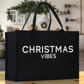 Christmas Vibes Cotton Canvas Chic Beach Tote Bag Multipurpose Tote Weekender Tote Gift for Her Outdoor Tote Vacation Tote Large Beach Bag