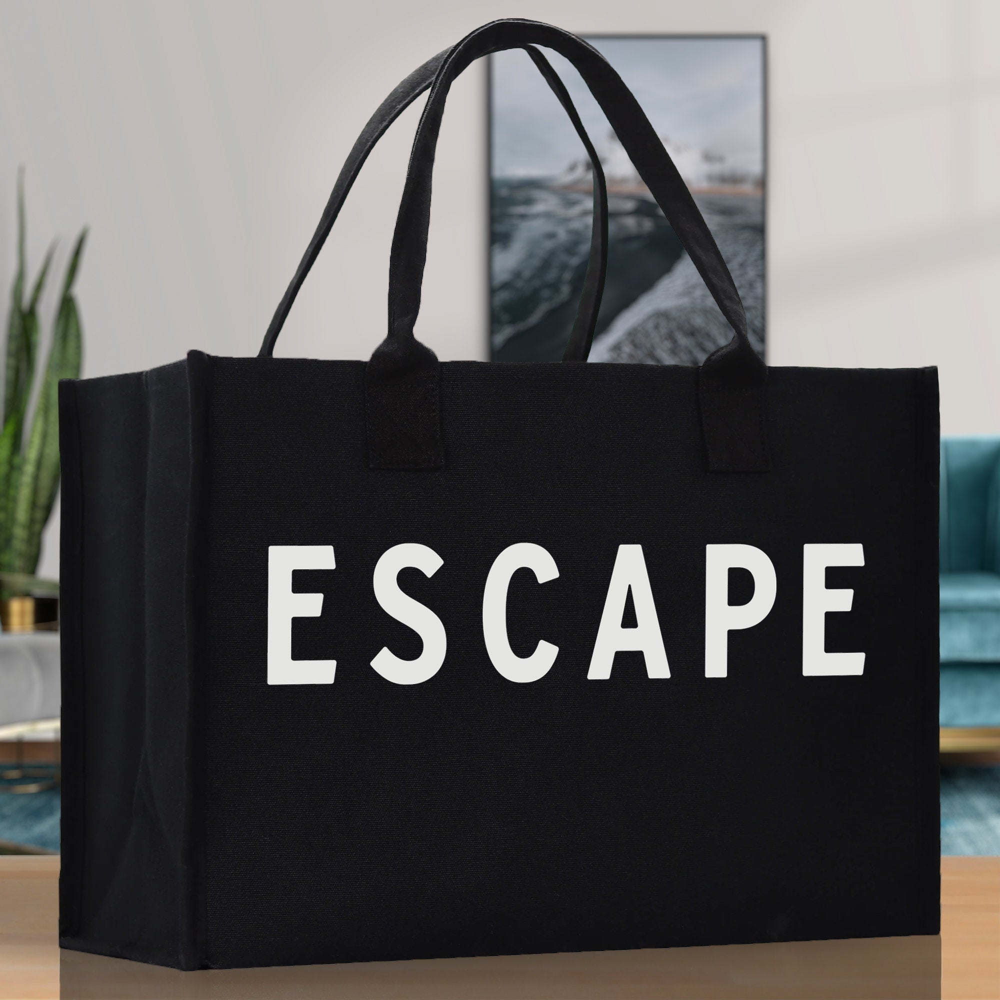 Escape Cotton Canvas Chic Beach Tote Bag Multipurpose Tote Weekender Tote Gift for Her Outdoor Tote Vacation Tote Large Beach Bag