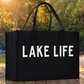 Lake Life Cotton Canvas Chic Beach Tote Bag Multipurpose Tote Weekender Tote Gift for Her Outdoor Tote Vacation Tote Large Beach Bag