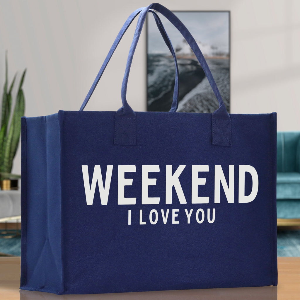 Weekend I Love Cotton Canvas Chic Beach Tote Bag Multipurpose Tote Weekender Tote Gift for Her Outdoor Tote Vacation Tote Large Beach Bag