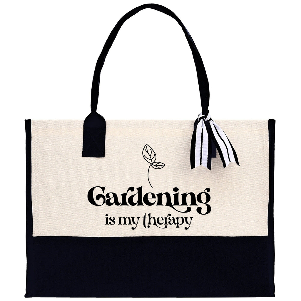 Gardening is My Therapy Canvas Tote Bag Plant Lovers Gift Plant Lady Tote Bag Gardener Mom Gift Gardening Tote Bag Botanical Gift for Mom