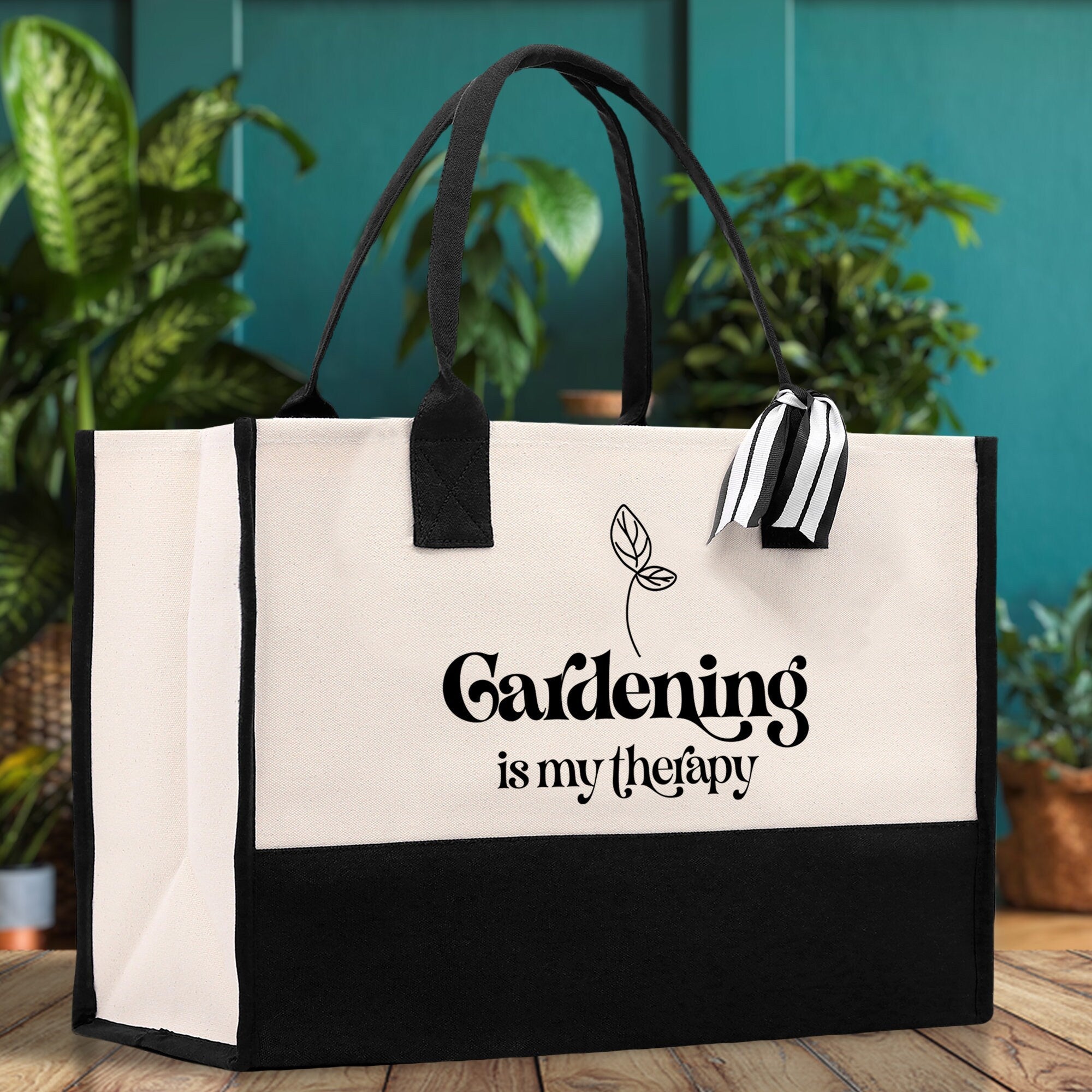 Gardening is My Therapy Canvas Tote Bag Plant Lovers Gift Plant Lady Tote Bag Gardener Mom Gift Gardening Tote Bag Botanical Gift for Mom