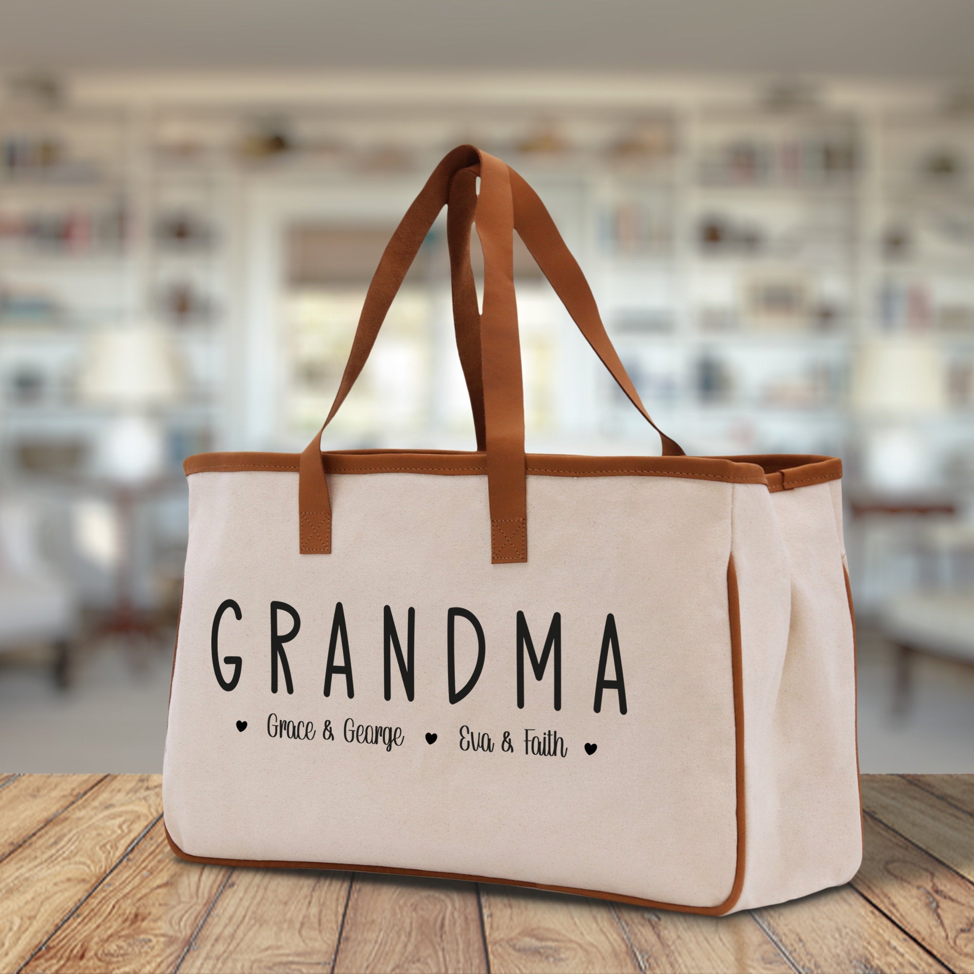Grandma Grandchild Kids Names Custom Grandma Tote Bag Grandma's Getaway Bag Personalized Grandma Gift Bag Shopping Bag Mother Day Gift