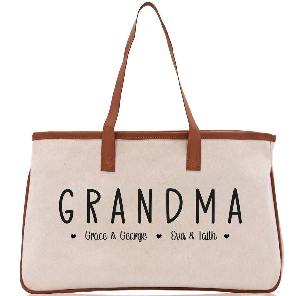Grandma Grandchild Kids Names Custom Grandma Tote Bag Grandma's Getaway Bag Personalized Grandma Gift Bag Shopping Bag Mother Day Gift