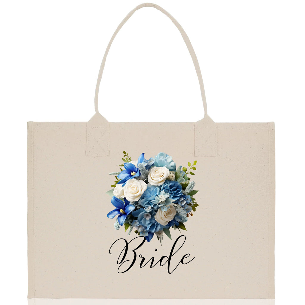 Bride Bouquet Blue Roses Bouquet 100% Cotton Canvas Bridal Party Tote Bag Bridal Chic Tote Bags Wedding Totes