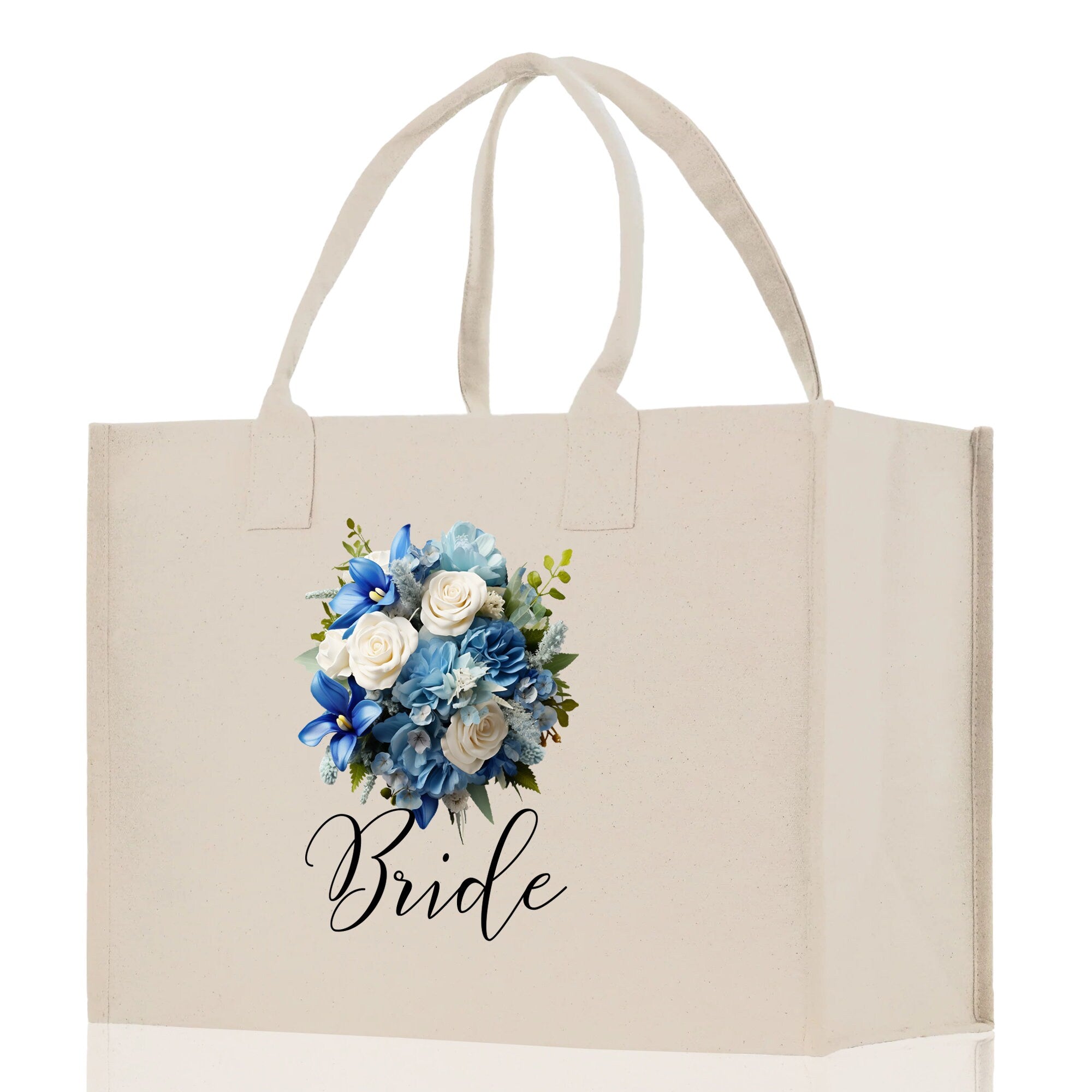 Bride Bouquet Blue Roses Bouquet 100% Cotton Canvas Bridal Party Tote Bag Bridal Chic Tote Bags Wedding Totes