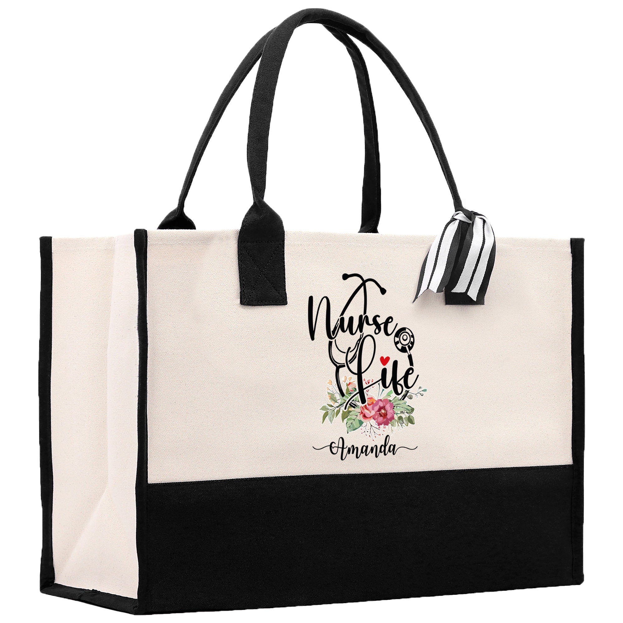 Nurse Life Floral Tote Custom Name Personalized Cotton Canvas Tote Bag Nurse Gift Future Nurse Gift Nursing Student Graduation Gift