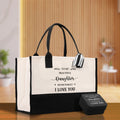 To My Beautiful Daughter Never Forget I Love Cotton Canvas Tote Bag Daughter Birthday Gift From Mother to Daughter Jewelry Box Gift
