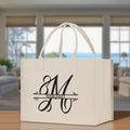 Split Initial and Name Custom Cotton Canvas Tote Bag Personalized Initial Tote Birthday Gift Wedding Gift Jewelry Box Frosted Can Glass Set