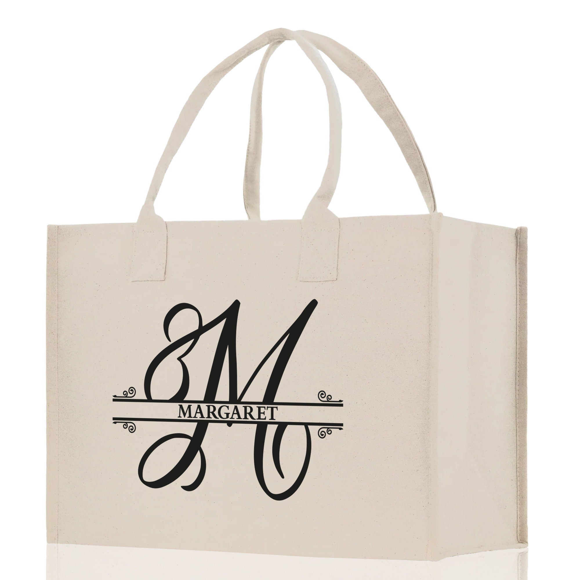Split Initial and Name Custom Cotton Canvas Tote Bag Personalized Initial Tote Birthday Gift Wedding Gift Jewelry Box Frosted Can Glass Set