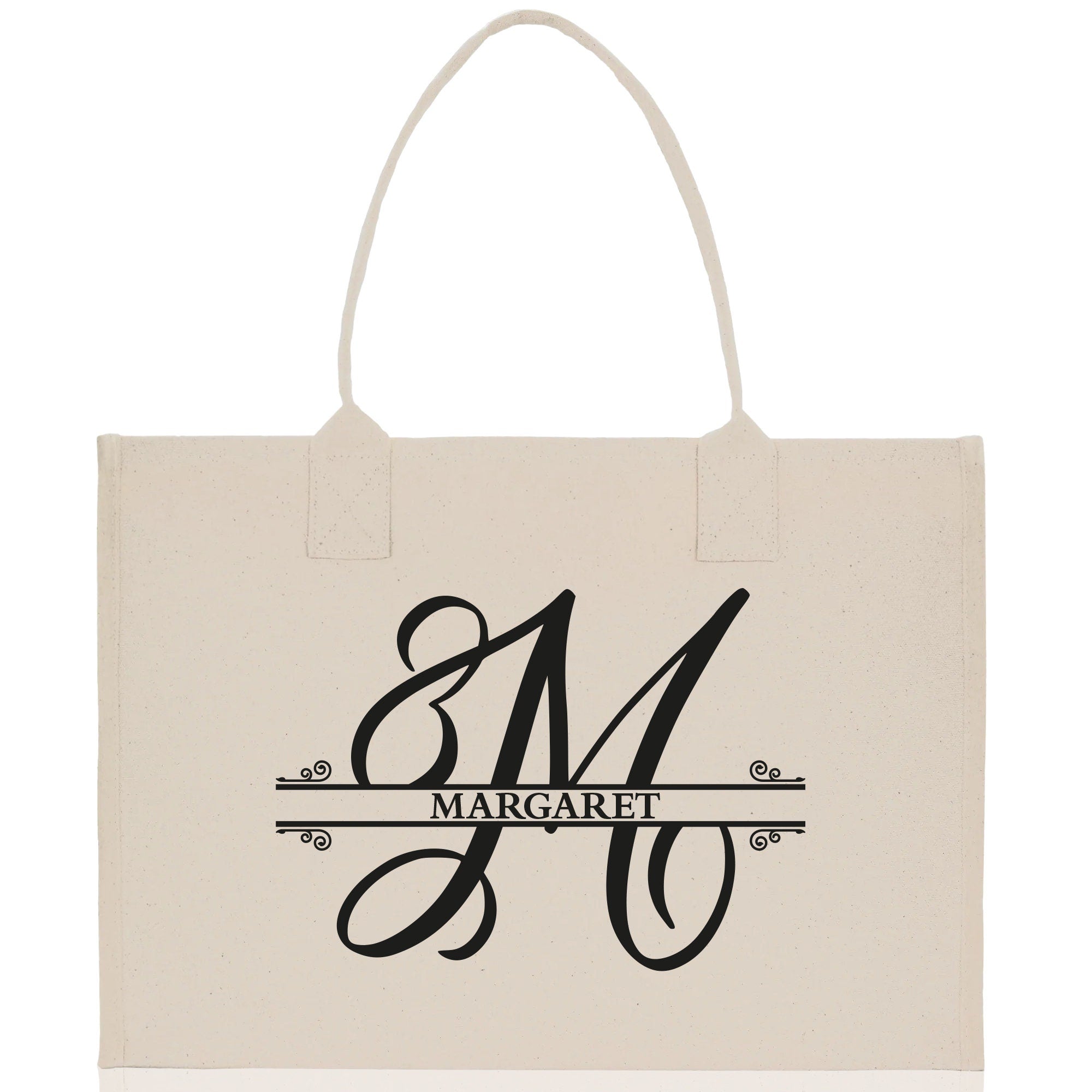 Split Initial and Name Custom Cotton Canvas Tote Bag Personalized Initial Tote Birthday Gift Wedding Gift Jewelry Box Frosted Can Glass Set