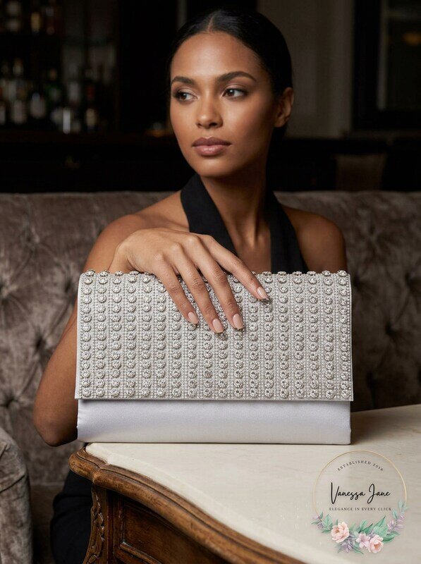 INC International Concepts Veronica Flower Sparkle Clutch (Silver)